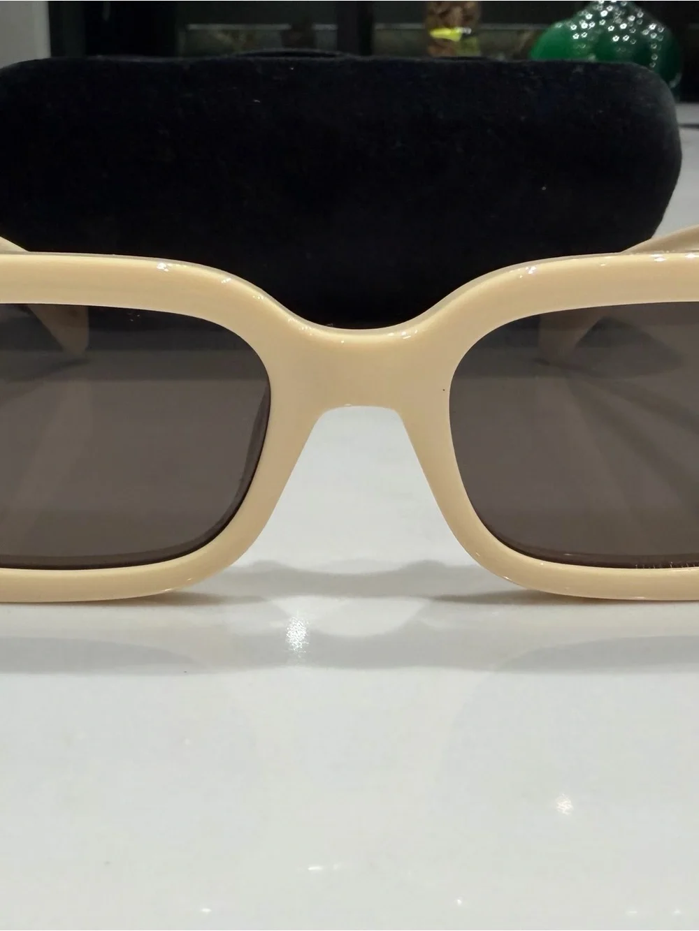 Gucci Cream Rectangular Sunglasses with Brown Lenses